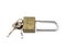 Keys stuck in a old lock isolated on a white background