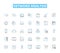 Keyword analysis linear icons set. Metrics, Research, Strategy, Rank, Competition, Optimization, Algorithm line vector