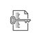 Keyword list symbol. Key and document line icon, outline vector