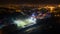 In Khabarovsk, the embankment of the Amur river in the night, filmed from a quadcopter