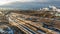 KHABAROVSK, November. 15, 2018: view of the cars of railway passenger cars at the railway depot . Passenger trains