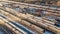 KHABAROVSK, November. 15, 2018: view of the cars of railway passenger cars at the railway depot . Passenger trains