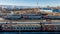 KHABAROVSK, November. 15, 2018: view of the cars of railway passenger cars at the railway depot . Passenger trains