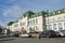 Khabarovsk, Russia, October, 5, 2017. Cars parked near the building of the railway station in Khabarovsk in sunny day