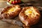 Khachapuri Adjara traditional Georgian dishes. Baked bread stuffed with cheese and eggs.