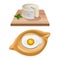 Khachapuri with egg and cheese on wooden board