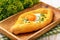 Khachapuri - traditional caucasian pastry with cheese and eggs.