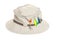 Khaki hat with fishing tackle