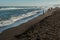 Khalaktyrsky beach with black sand. Pacific Ocean washes Kamchatka Peninsula.