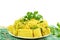 Khaman dhokla traditional gujrati indian snack food dish in white background