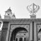 Khanda Sikh holy religious symbol at gurudwara entrance with bright blue sky image is taken at Sis Ganj Sahib Gurudwara in Chandni