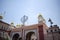 Khanda Sikh holy religious symbol at gurudwara entrance with bright blue sky image is taken at Sis Ganj Sahib Gurudwara in Chandni