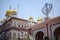 Khanda Sikh holy religious symbol at gurudwara entrance with bright blue sky image is taken at Sis Ganj Sahib Gurudwara in Chandni