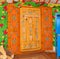 KHANKH, MONGOLIA - March, 21, 2016: National designs on door in Mongolian yurt