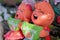 Khao Lak, Thailand, June 25, 2019: laughing boy and girl-toy Souvenirs, with the inscription welcome in English and Thai