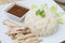 Khao Man Kai (Hainanese chicken rice, steamed chicken and white