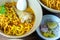 Khao Soi, Soft focus bowl of Beef Northern Thai noodle based with coconut milk and chili paste