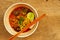 Khaosoi thai northern food on the wood background