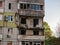 Kharkiv, Kharkov, Ukraine - 05.07.2022: burnt destroyed balconies windows broken building military aftermath war