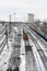 Kharkiv landscape with railroad tracks near the South Railway Station. Fisheye photo with artistic distortion