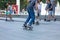 Kharkiv, Ukraine, August, 2019 Teenagers with skateboards in city landscape. Modern active lifestyle concept. Boys skaters make