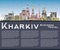 Kharkiv Ukraine City Skyline with Color Buildings, Blue Sky and Copy Space