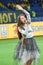 KHARKIV, UKRAINE - September 02, 2017: The girl sings and entertains the audience during the FIFA World Cup 2018 qualifying game