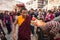 KHATMANDU, NEPAL - Buddhist pilgrims near stupa Boudhanath during festive solemn Puja