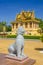Khemarin Palace and a lion statue at the Royal Palace in Phnom P