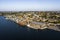 Kherson city cargo port near the Dnieper river aerial view