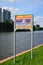 Khimki, Russia - May 30.2017. the sign of swimming is forbidden on banks of the Moscow Canal