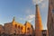 Khiva: medieval minaret on sunset