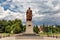 Khmelnitsky. Ukraine. June 19, 2020. Bronze monument to Bohdan Khmelnitsky with a mace on the square near the railway station.