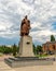 Khmelnitsky. Ukraine. June 19, 2020. Bronze monument to Bohdan Khmelnitsky with a mace on the square near the railway station.
