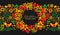 Khokhloma Russian ethnic ornament painting decoration banner with wreath vector illustration.