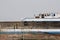 Khor Fakkan UAE old wooden dhow washed up on shore in front of Khor Fakkport