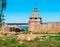 Khortytsia island - Zaporizhian Sich historical complex, dedicated to Ukrainian Cossacks 15-18 centuries. View on a tower.
