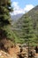 Khumbila Mountain Rises over suspension bridge in Nepal