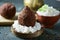 Kibbeh, a levantine dish, on a rustic wooden table