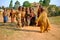 Kibuye/Rwanda - 08/25/2016: Group of african pygmy tribe children smiling and having fun in ethnic village