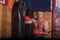 Kick boxer training on a punching bag