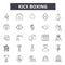 Kick boxing line icons, signs, vector set, outline illustration concept