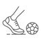Kickball thin line icon, football and play, foot with ball sign, vector graphics, a linear pattern on a white background