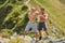 Kickbox fighters sparring in the mountains