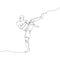 Kickboxer kicking, mixed martial arts fighter one line art. Continuous line drawing boxing, battle, MMA, strength