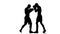 Kickboxers fulfill knee kick to the body. Black silhouette