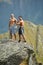 Kickboxers or muay thai fighters training on a mountain cliff