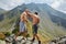 Kickboxers or muay thai fighters training in the mountains