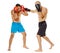 Kickboxers sparring on white