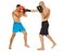 Kickboxers sparring on white